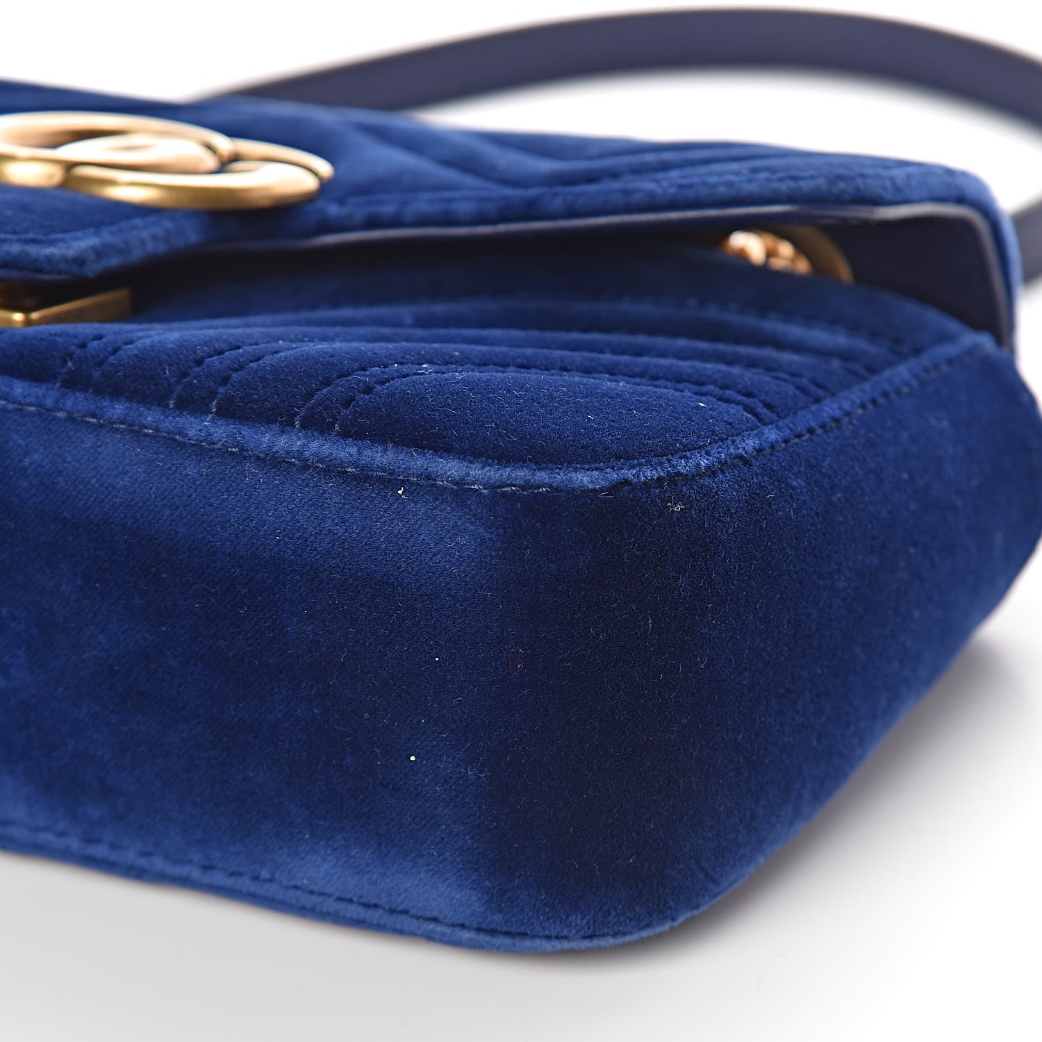 Gucci Velvet Matelasse Mini GG Marmont Shoulder Bag Cobalt Blue 7 of 9