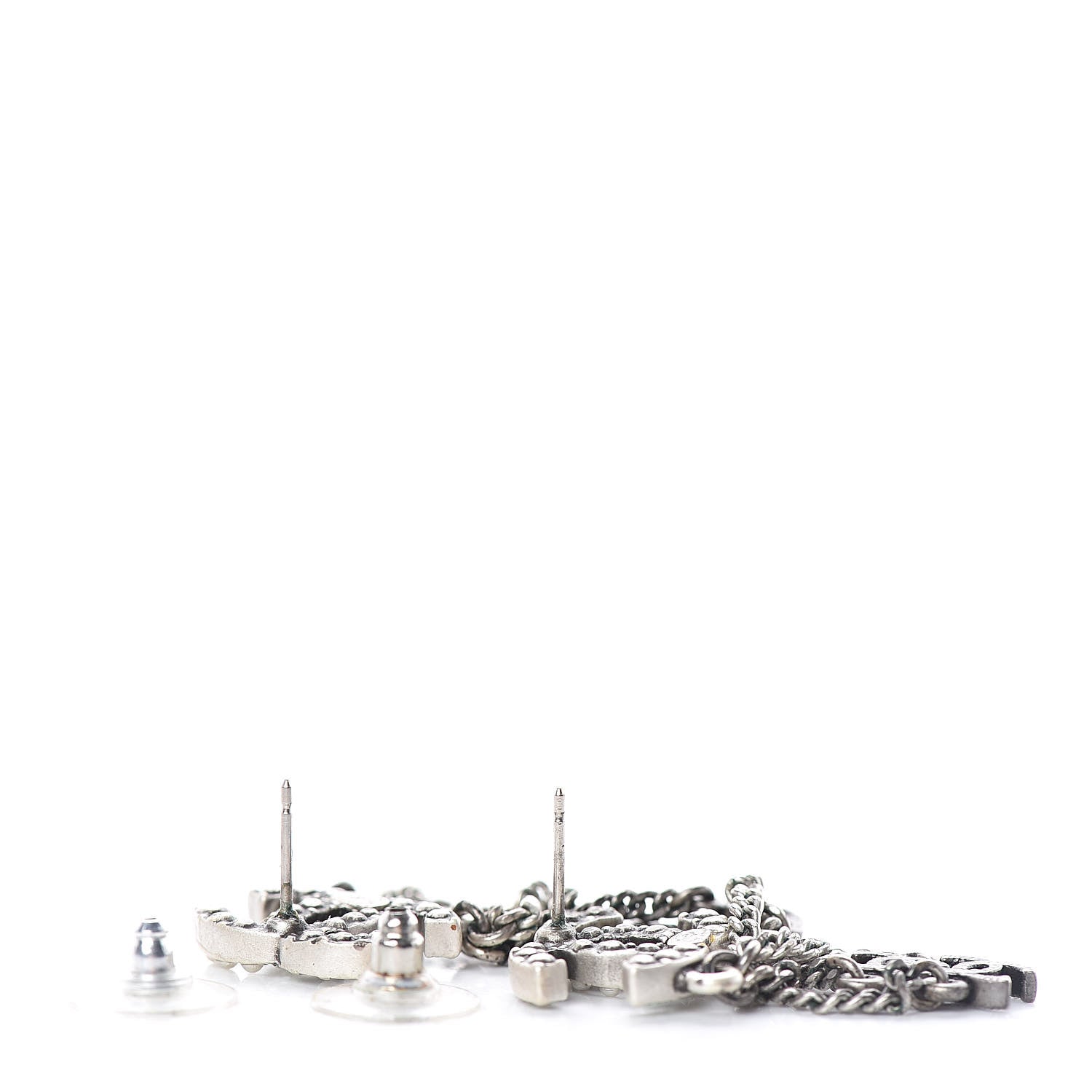 Chanel Ruthenium Pearl Chain CC Drop Earrings 3 of 4
