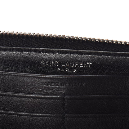Saint Laurent Calfskin Matelasse Chevron Monogram Zip Around Wallet Black 6 of 8