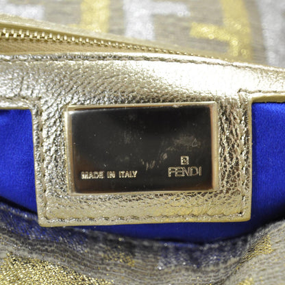 Fendi Metallic Lurex Calfskin Zucca Baguette Gold Silver 7 of 8