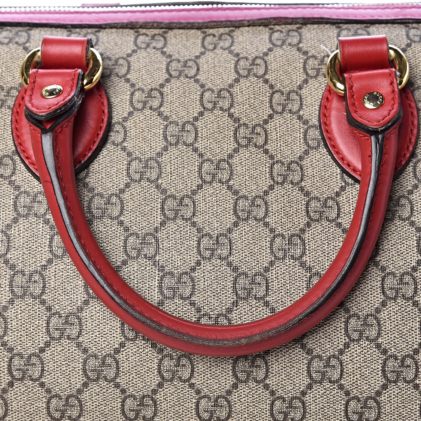 GG Supreme Monogram Medium Boston Beige Hibiscus Red New Rosette