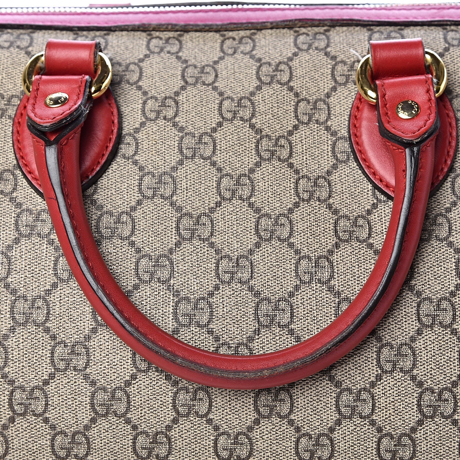 Gucci GG Supreme Monogram Medium Boston Beige Hibiscus Red New Rosette 20 of 33