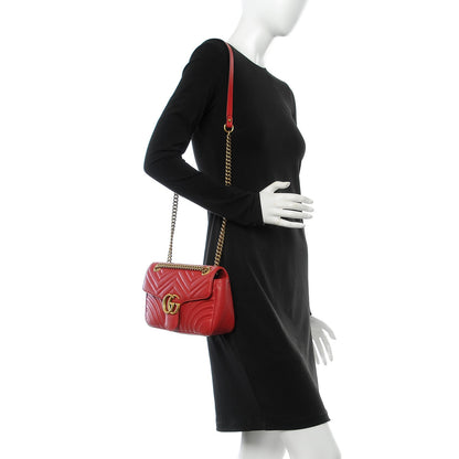 Gucci Calfskin Matelasse Small GG Marmont Shoulder Bag Hibiscus Red 2 of 8