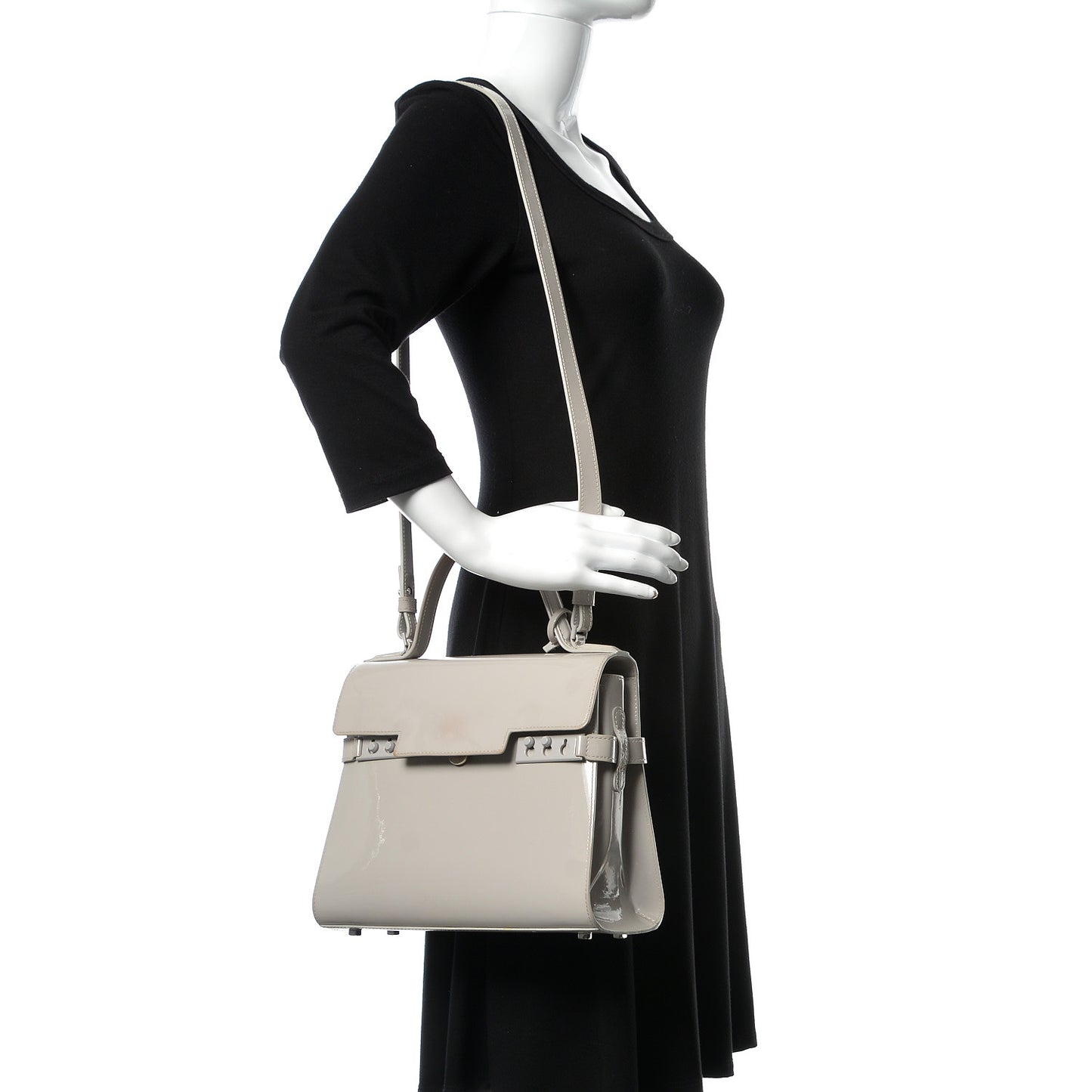 Patent Calfskin MM Tempete Satchel Gray