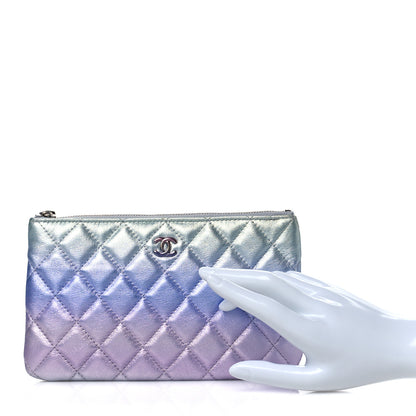 Chanel Gradient Metallic Calfskin Quilted Cosmetic Case Silver Blue Yellow Purple 2 of 9