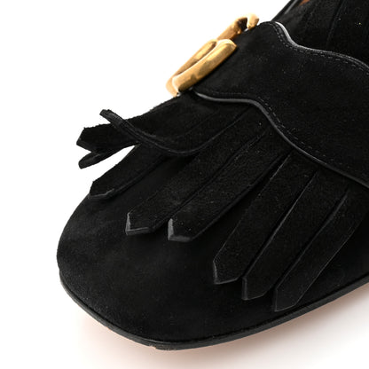 Gucci Kid Scamosciato GG Marmont Fringe 50mm Loafer Pumps 39.5 Black 11 of 12
