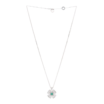 Bulgari 18K White Gold Diamond Emerald Fiorever Pendant Necklace 2 of 6