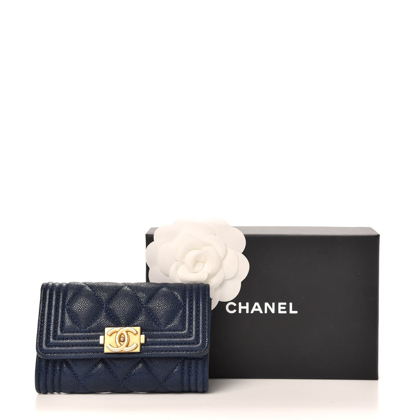 Caviar Quilted Boy Flap Card Holder Blue
