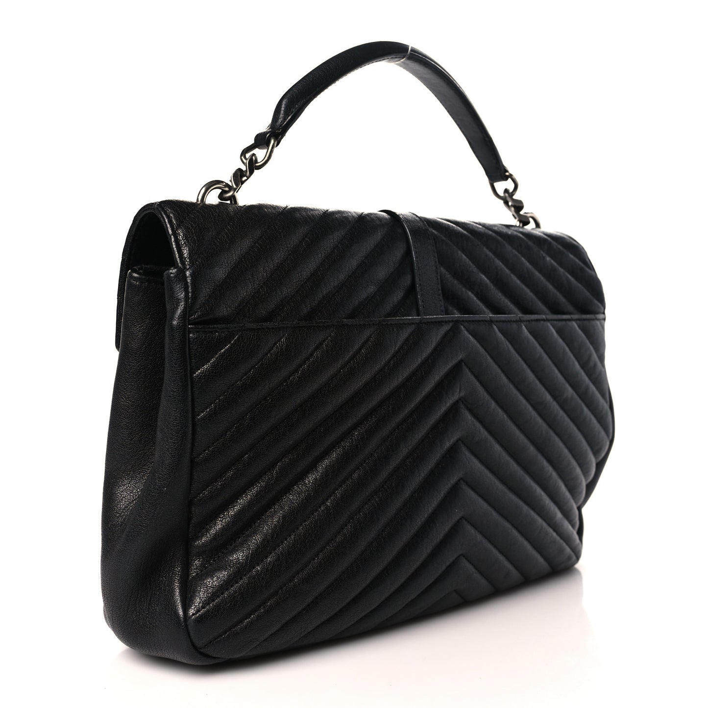 Sheepskin Matelasse Chevron Monogram Large College Satchel Black