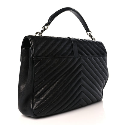 Saint Laurent Sheepskin Matelasse Chevron Monogram Large College Satchel Black 3 of 11