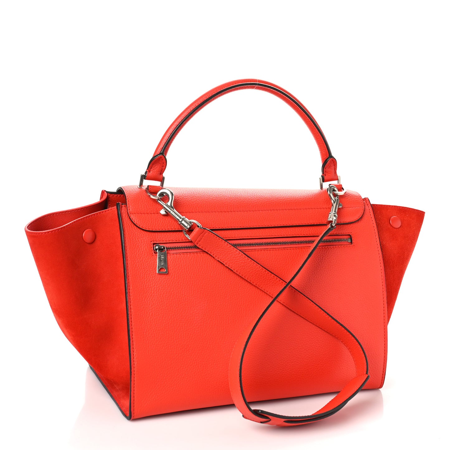 Drummed Calfskin Suede Medium Trapeze Coquelicot