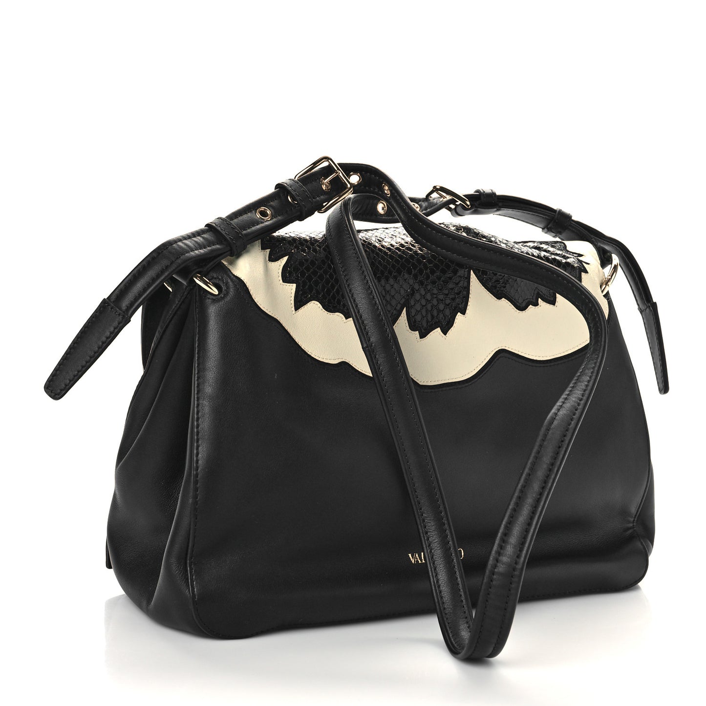 Lambskin Snakeskin Bloomy Crossbody Bag Black