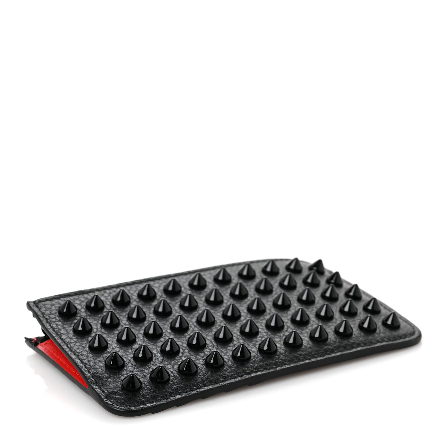 Grained Calfskin Spikes Zip Card Holder Black