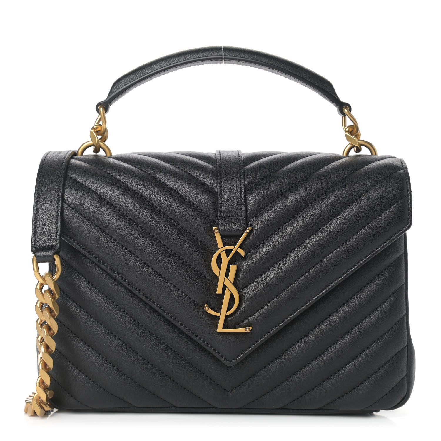 Saint Laurent Sheepskin Matelasse Chevron Monogram Medium College Bag Black 1 of 10