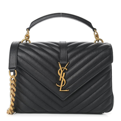 Saint Laurent Sheepskin Matelasse Chevron Monogram Medium College Bag Black 1 of 10