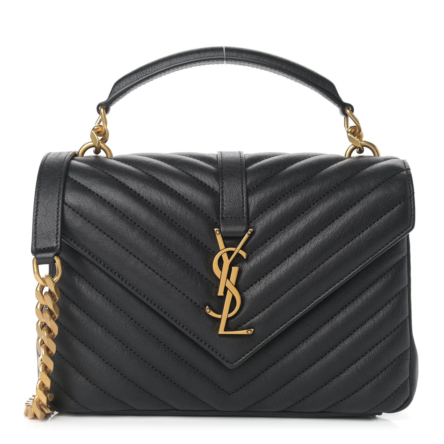 Sheepskin Matelasse Chevron Monogram Medium College Bag Black