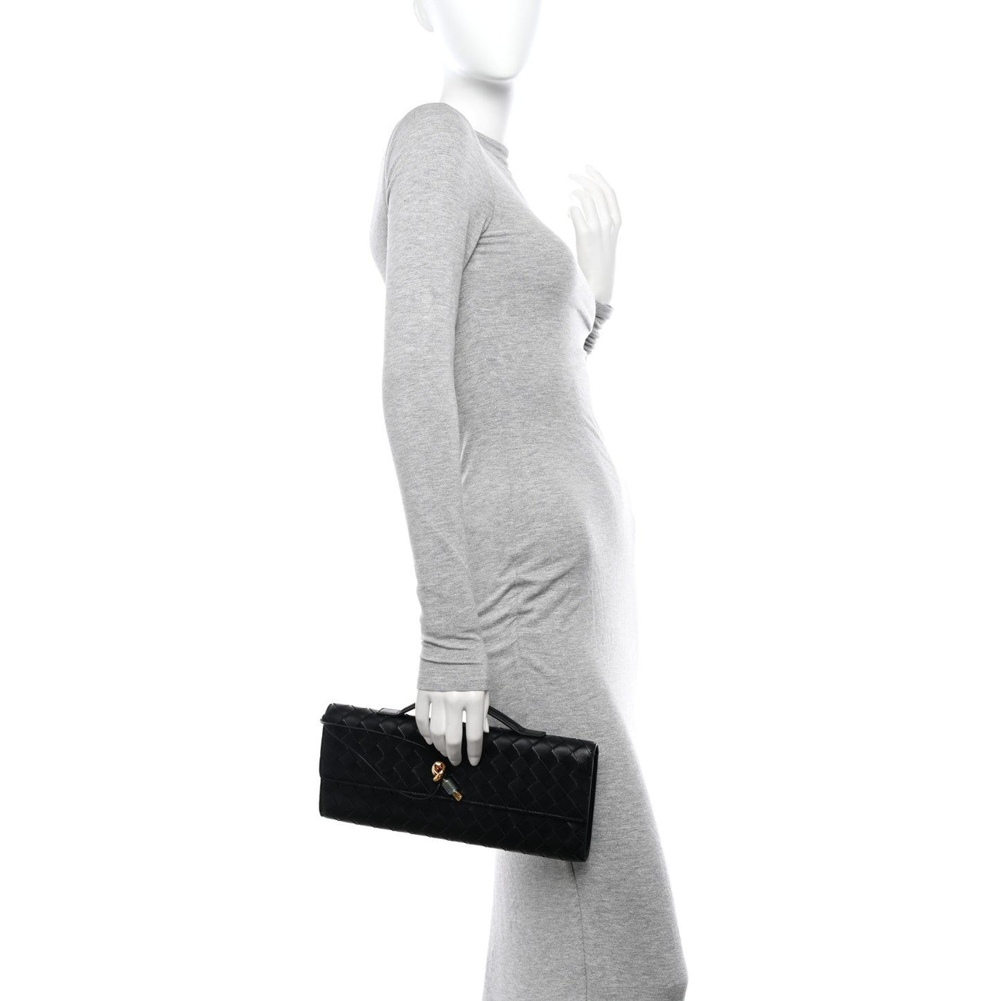 Nappa Intrecciato Long Andiamo Top Handle Clutch Black