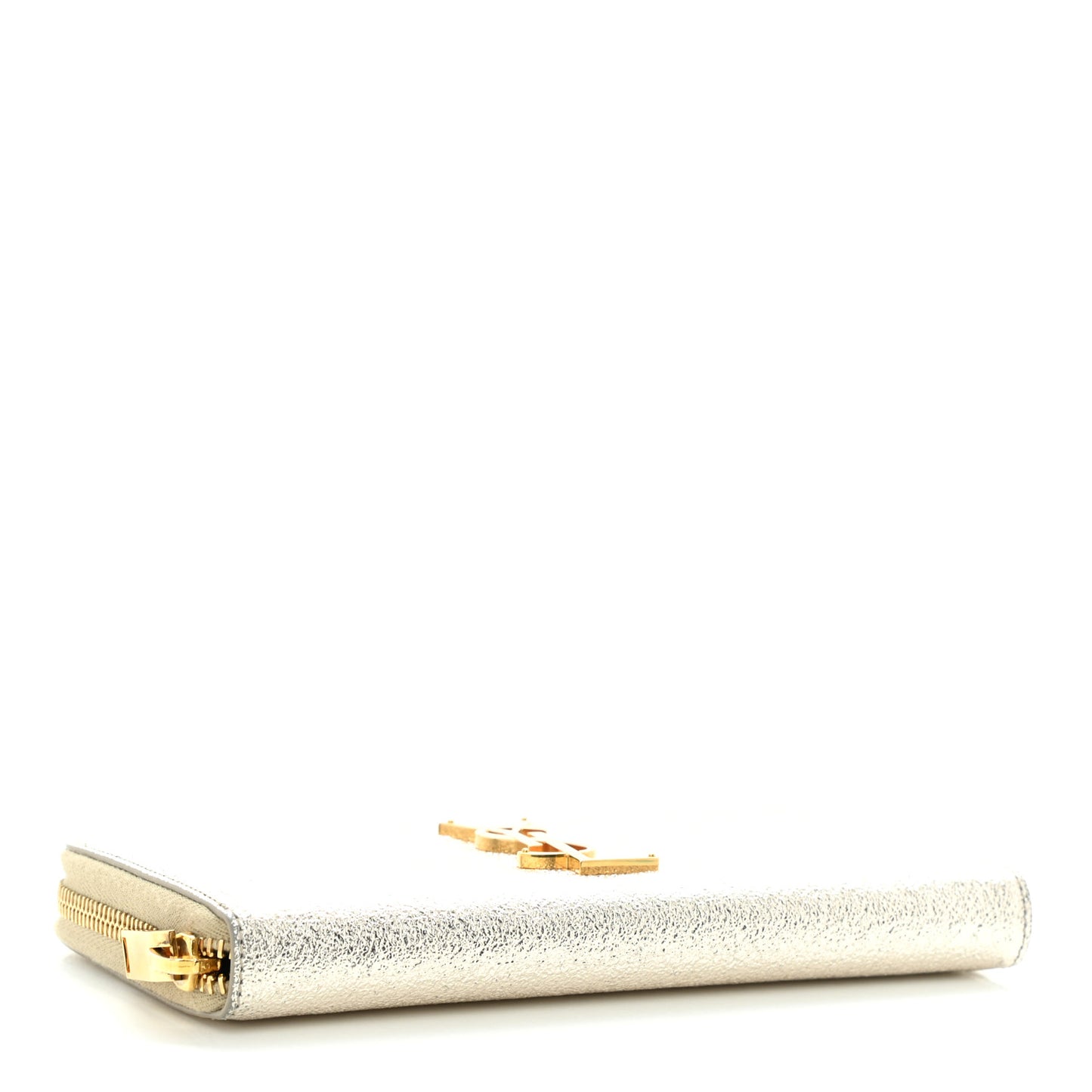 Calfskin Metallic Monogram Continental Zip Around Wallet Silver