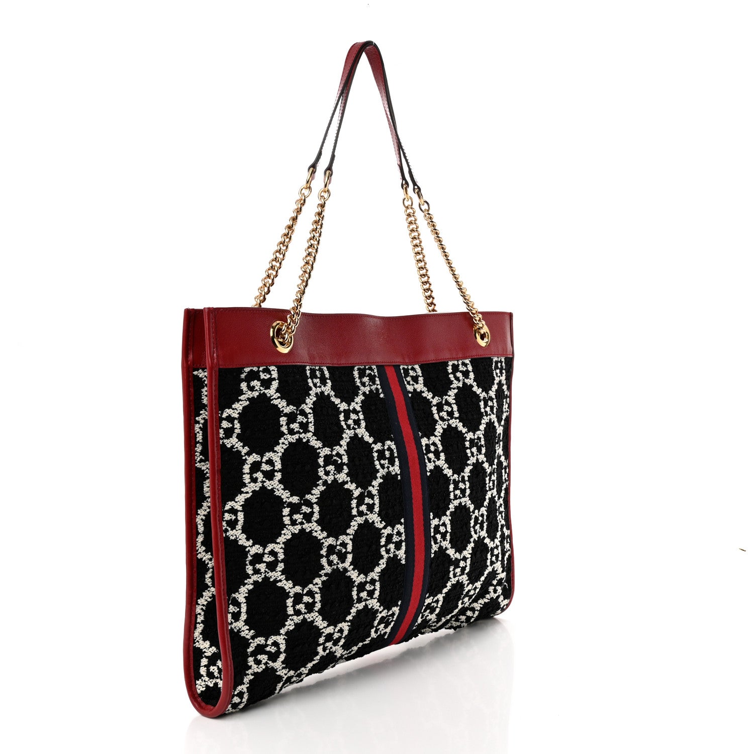 Gucci Tweed GG Monogram Large Rajah Chain Tote Romantic Cherry Black White 3 of 10