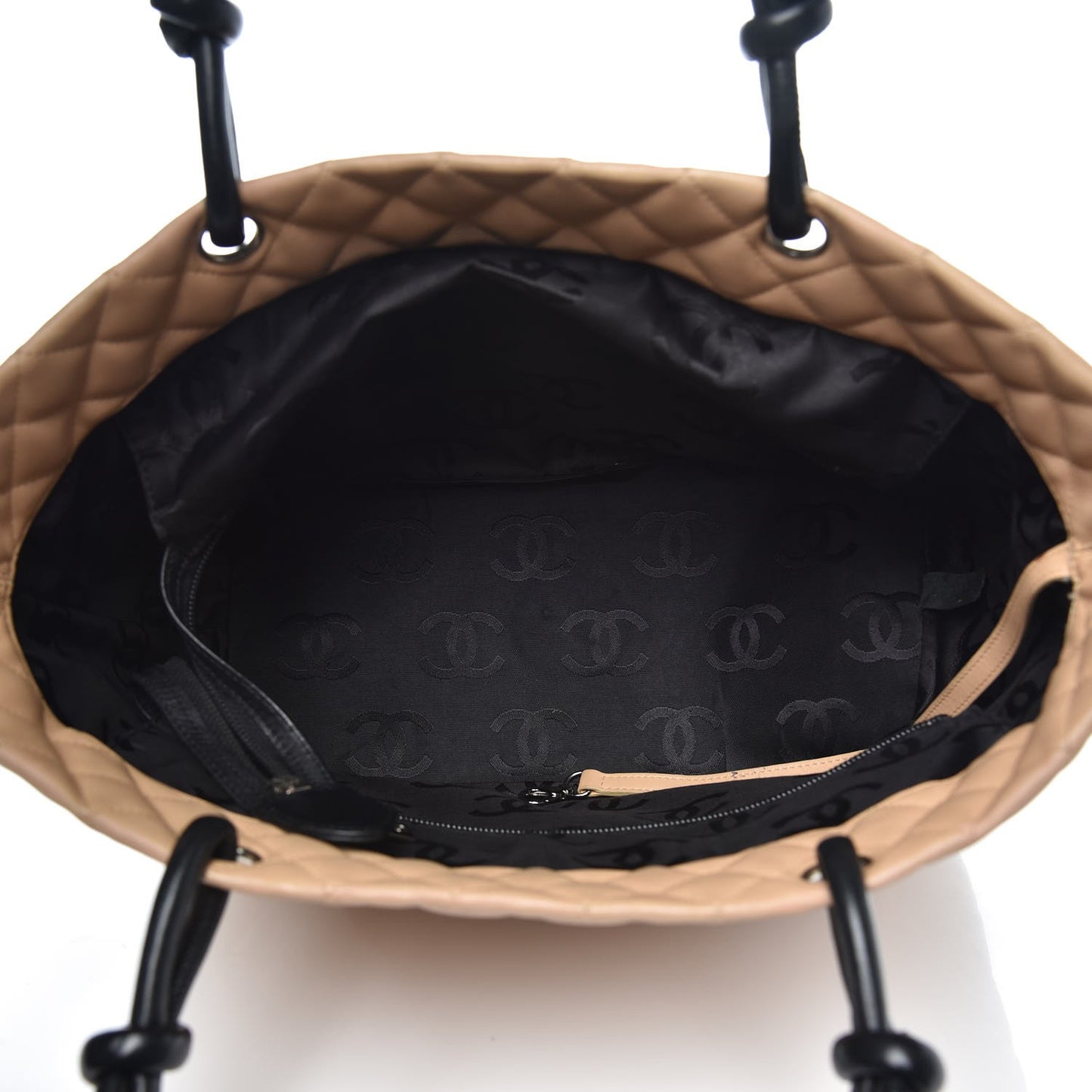 Calfskin Quilted Large Cambon Tote Beige Black