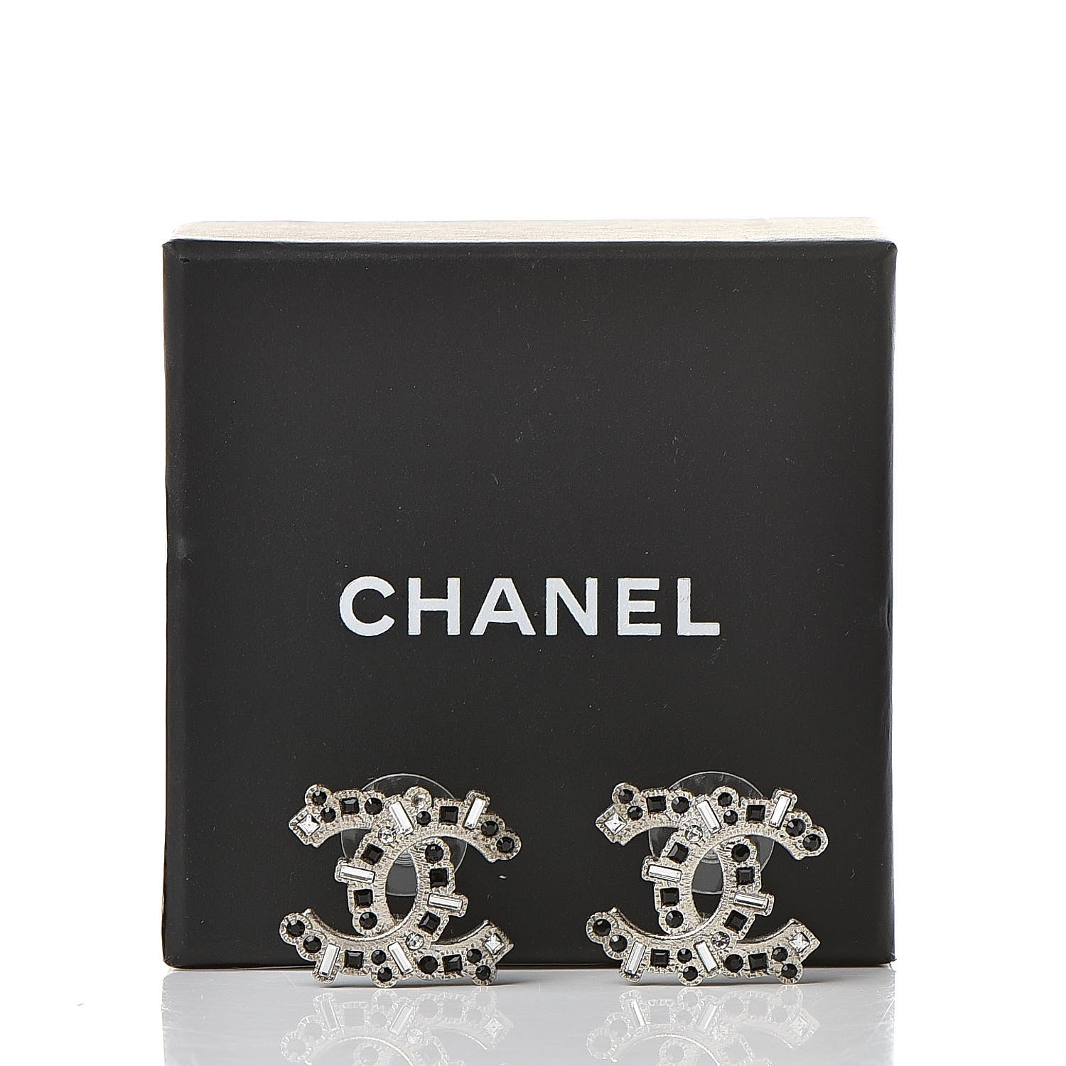 Chanel Baguette Crystal CC Earrings Silver Black 6 of 6