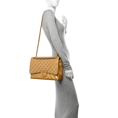 Chanel Metallic Patent Quilted Maxi Single Flap Beige 2 of 13