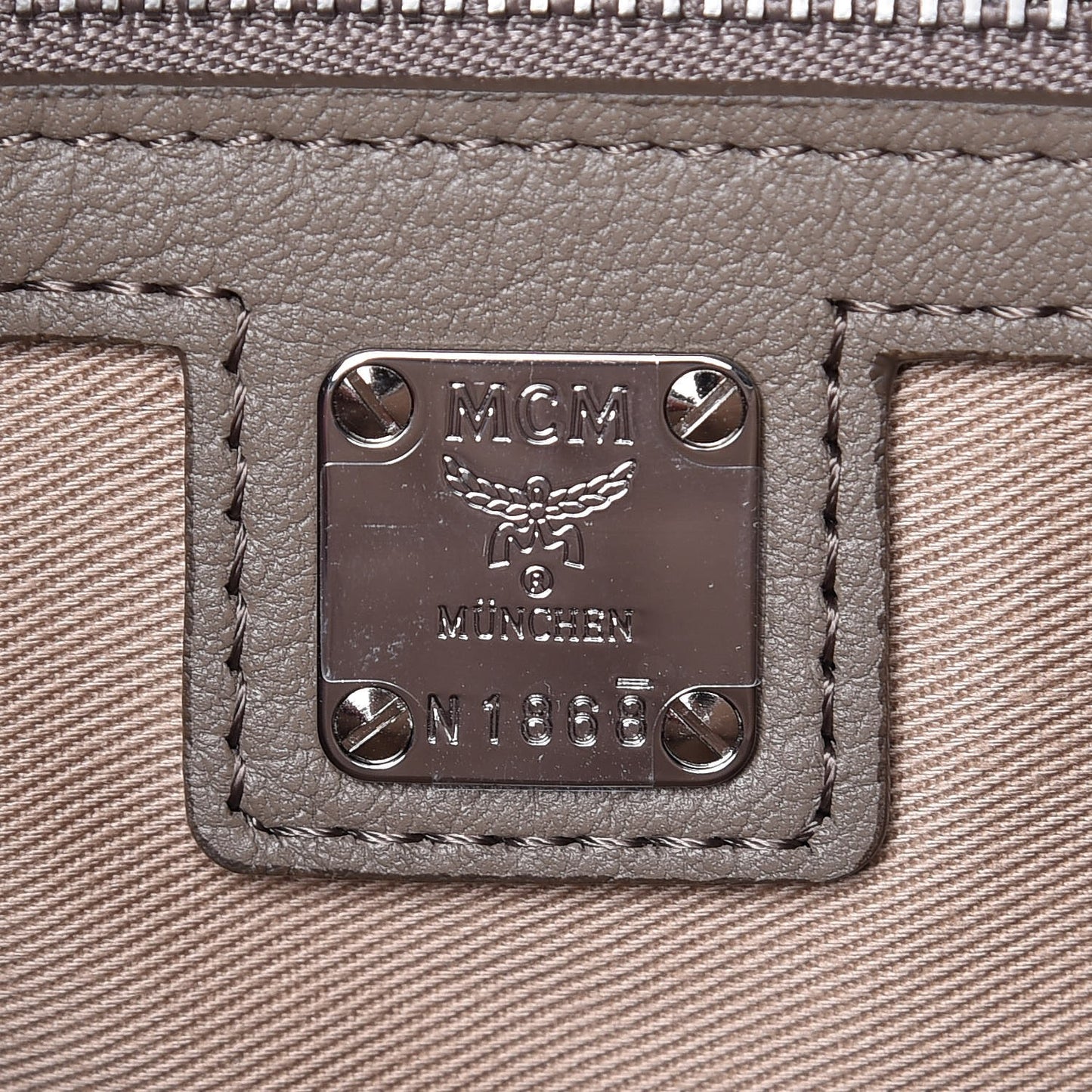 Grained Calfskin Monogram Medium Klara Top Zip Tote Urban Taupe