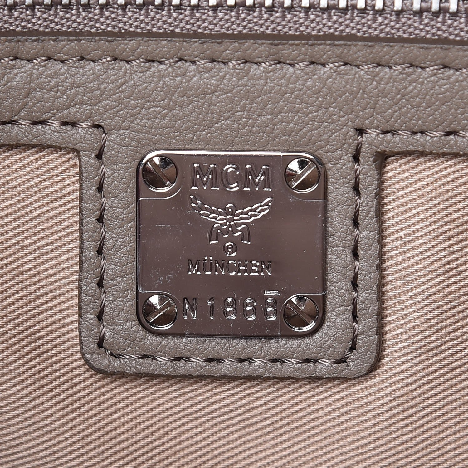 MCM Grained Calfskin Monogram Medium Klara Top Zip Tote Urban Taupe 6 of 10