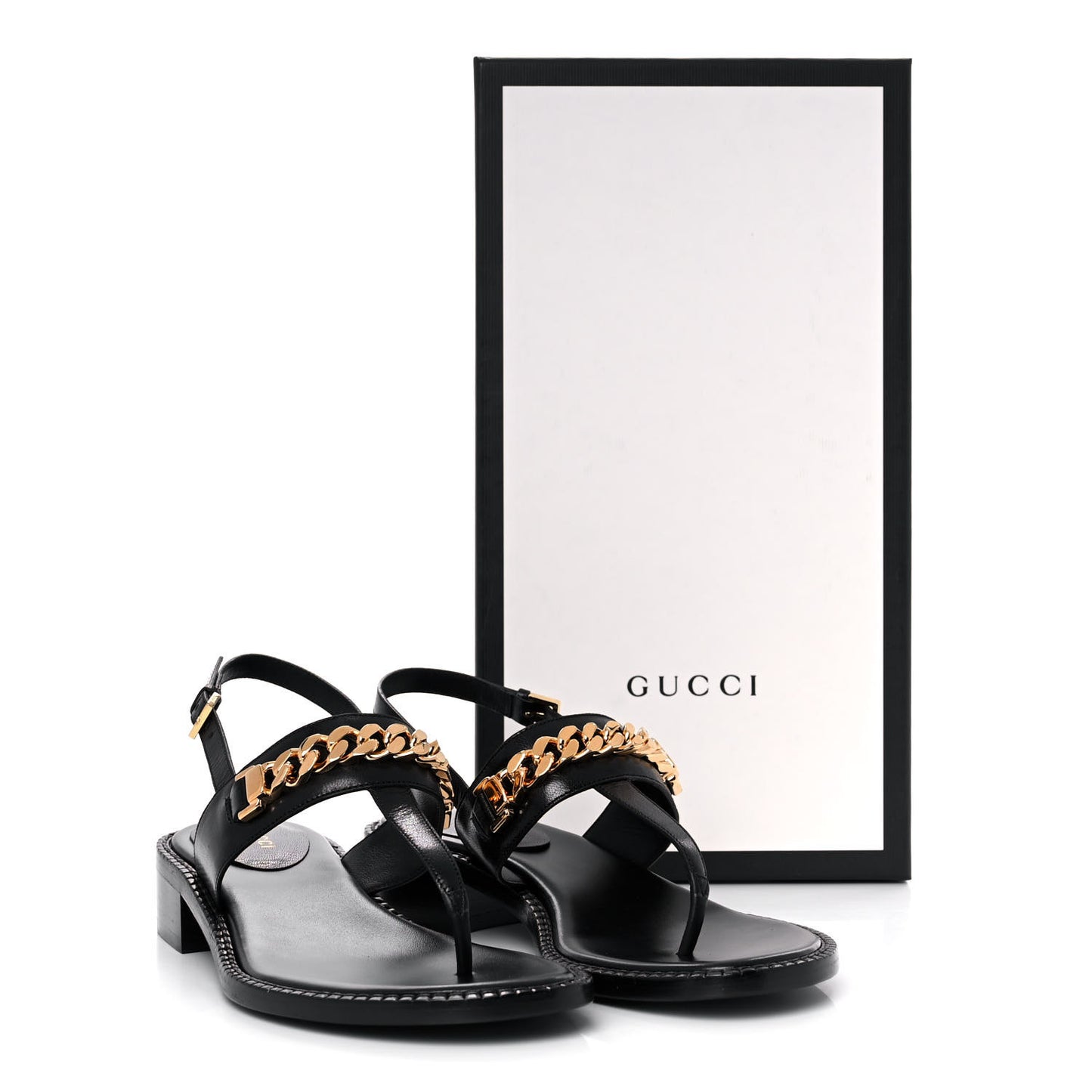 Calfskin Chain Thong Sandals 39 Black