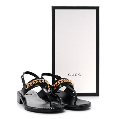 Gucci Calfskin Chain Thong Sandals 39 Black 8 of 8