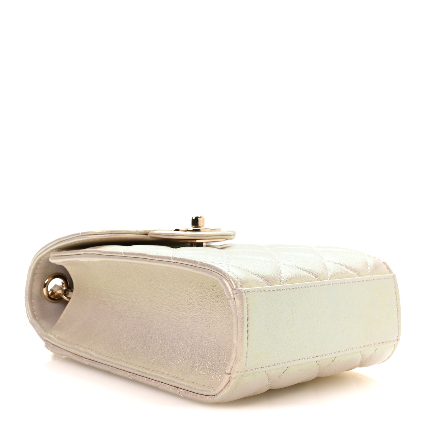 Iridescent Lambskin Quilted CC Phone Holder Ivory