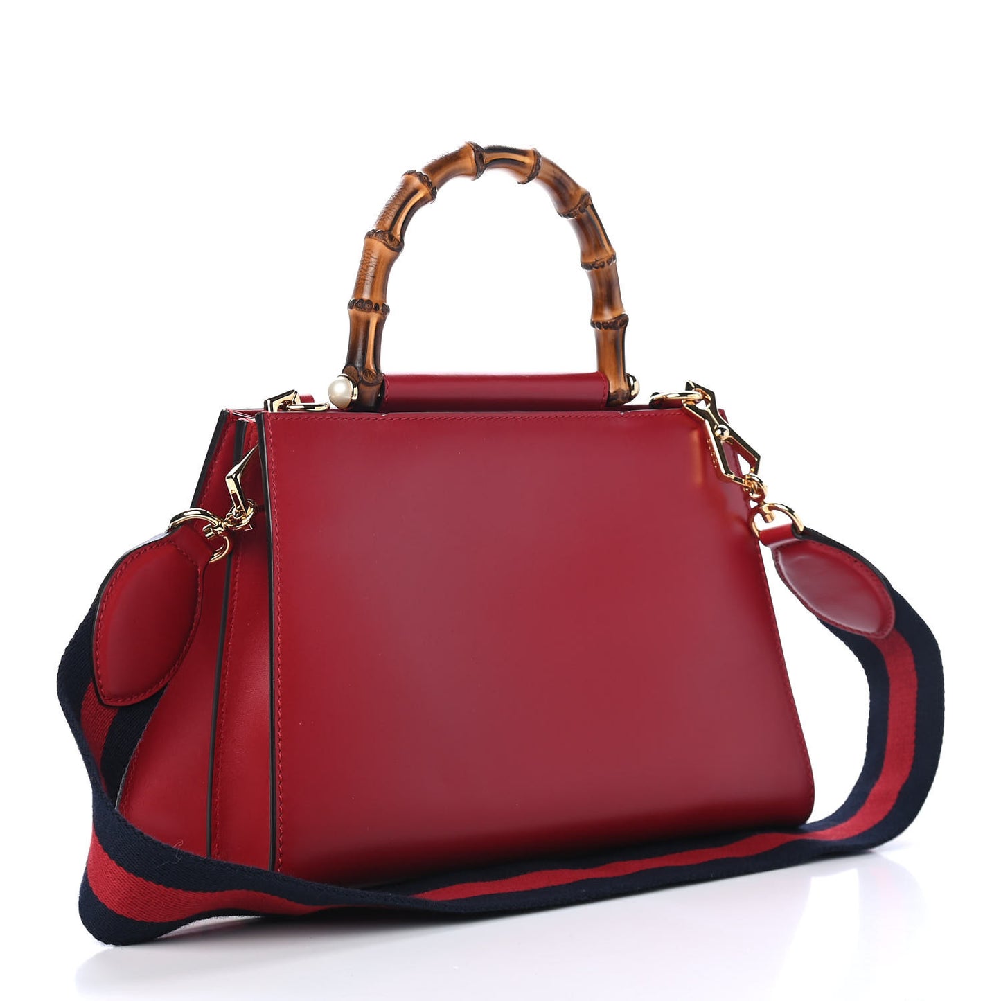 Nappa Bamboo Web Small Nymphaea Top Handle Bag Hibiscus Red