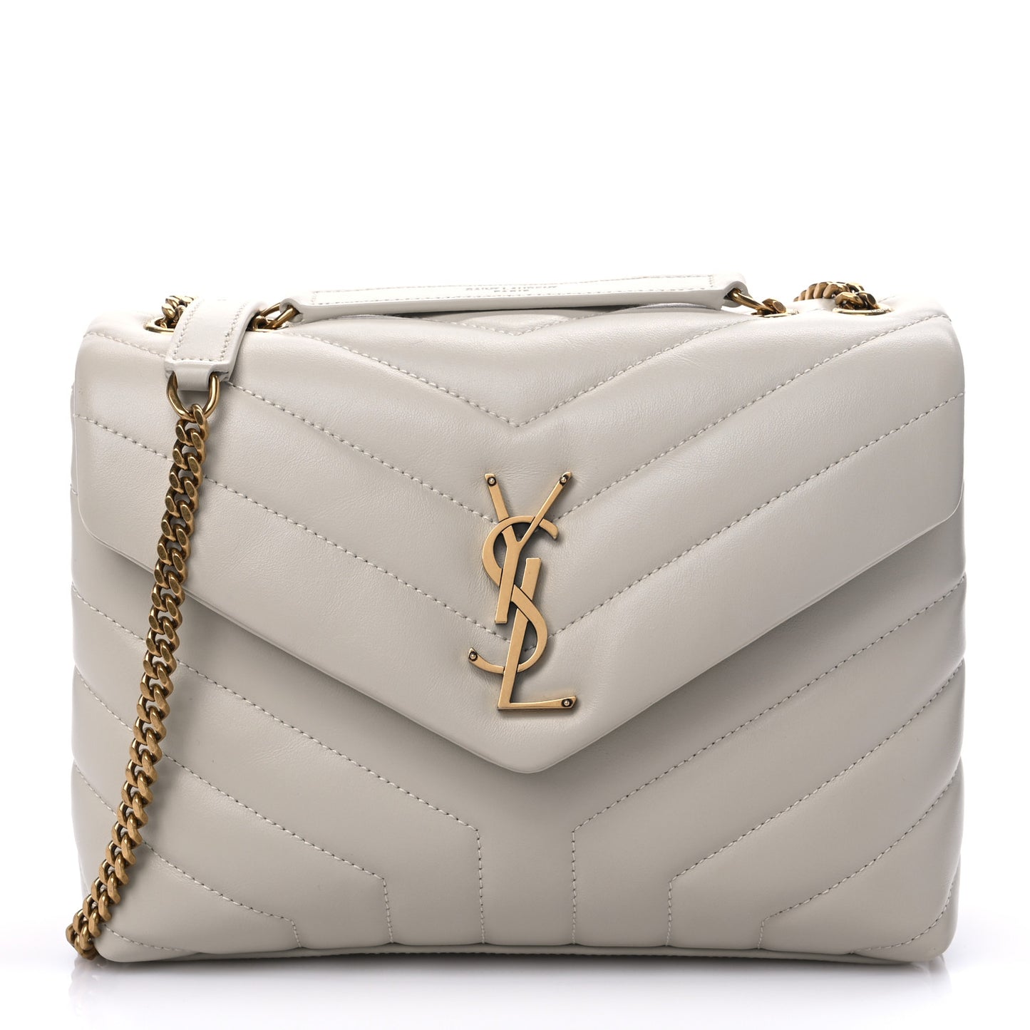 Calfskin Y Quilted Monogram Small Loulou Chain Satchel Blanc Vintage