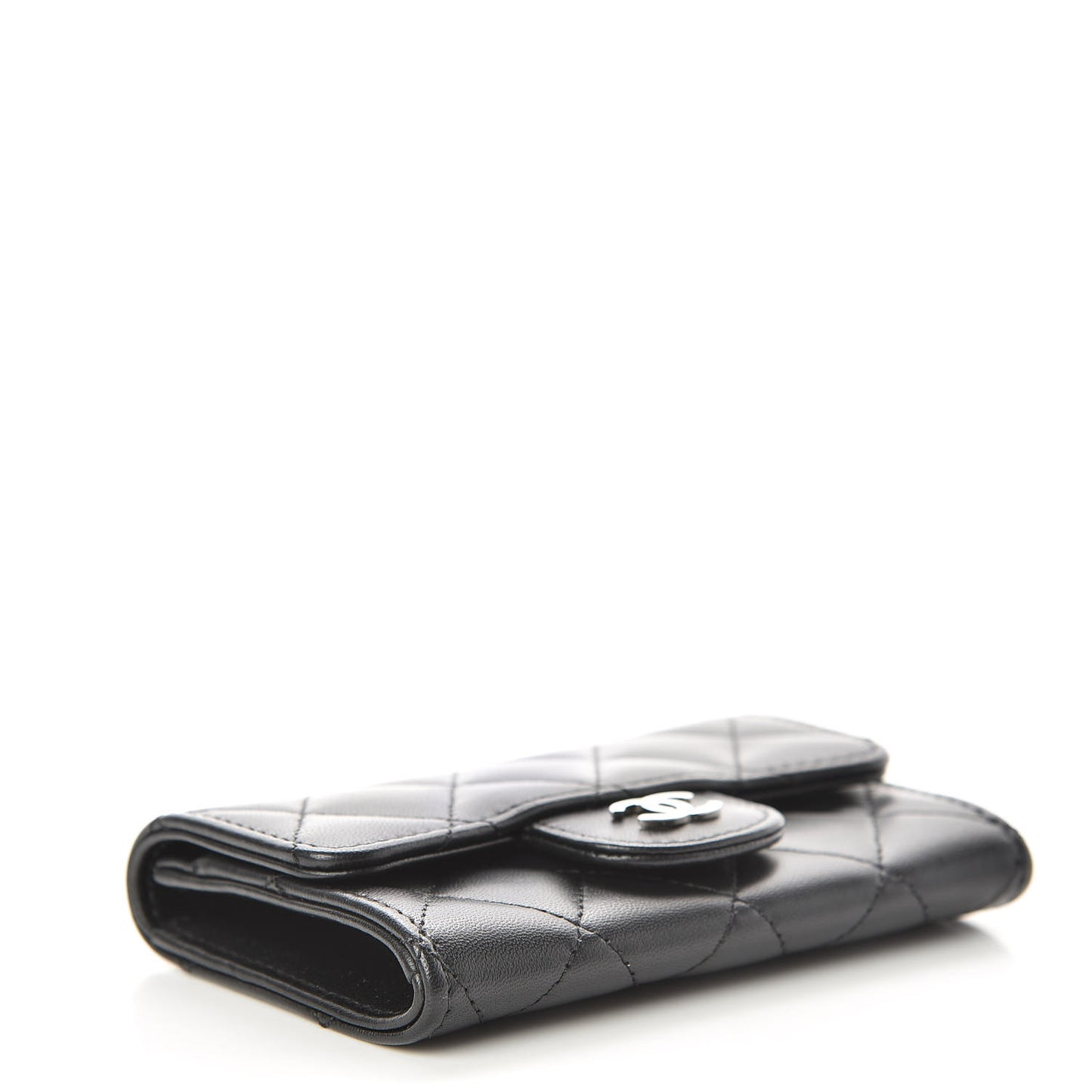 Lambskin Quilted Flap Card Holder Black