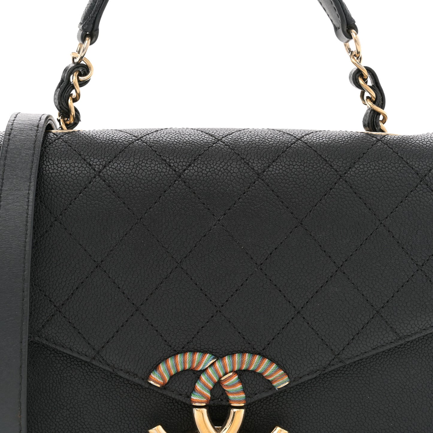 Grained Calfskin Quilted Small Cuba Top Handle Flap Black