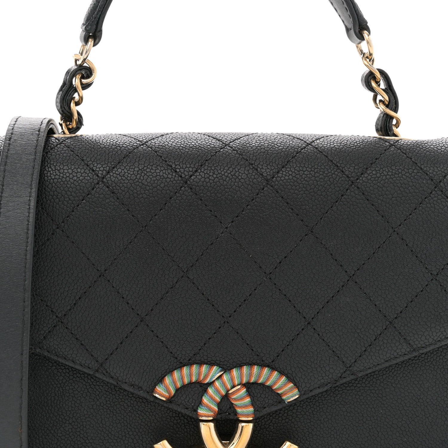 Chanel Grained Calfskin Quilted Small Cuba Top Handle Flap Black 8 of 12