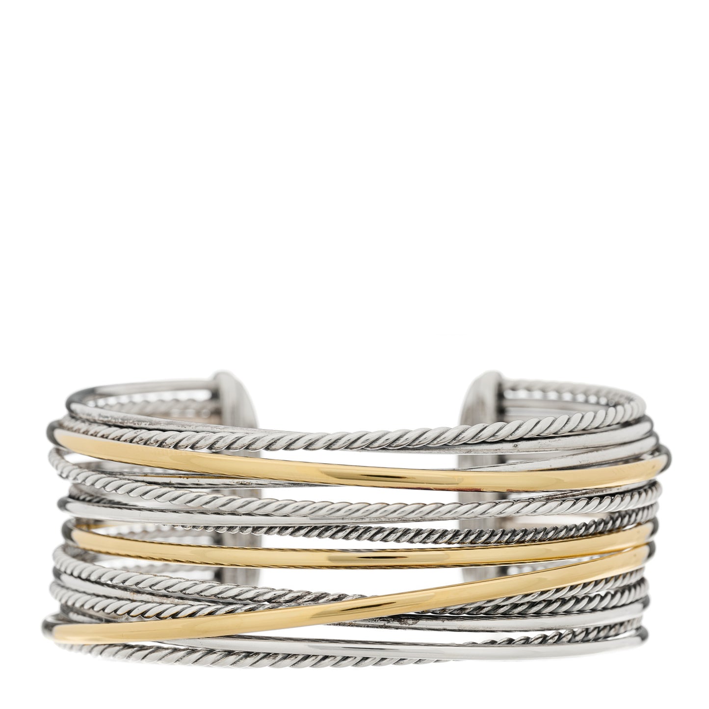 Sterling Silver 18K Yellow Gold Wide Crossover Cuff Bracelet