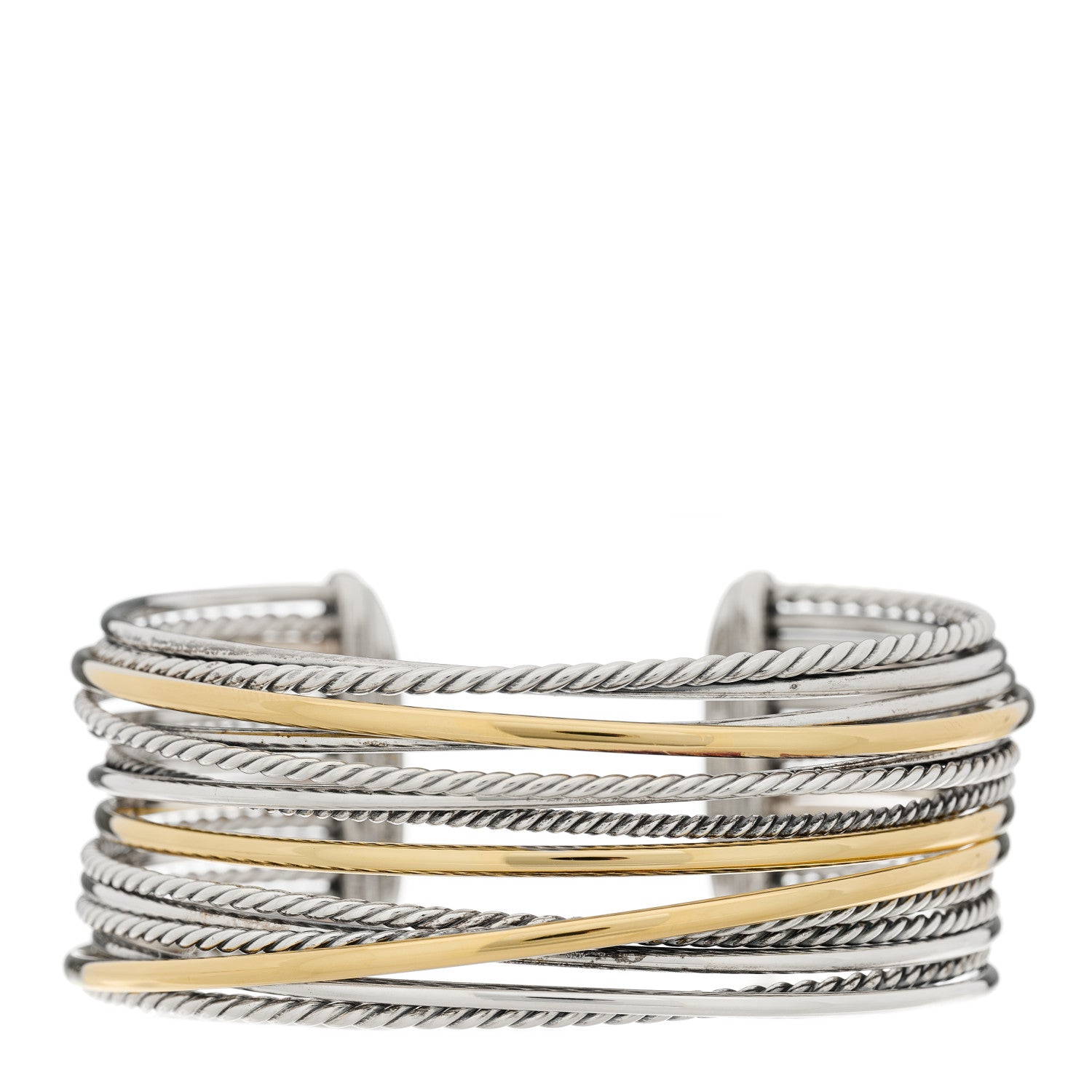 David Yurman Sterling Silver 18K Yellow Gold Wide Crossover Cuff Bracelet 1 of 3