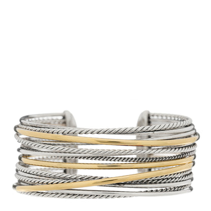 David Yurman Sterling Silver 18K Yellow Gold Wide Crossover Cuff Bracelet 1 of 3