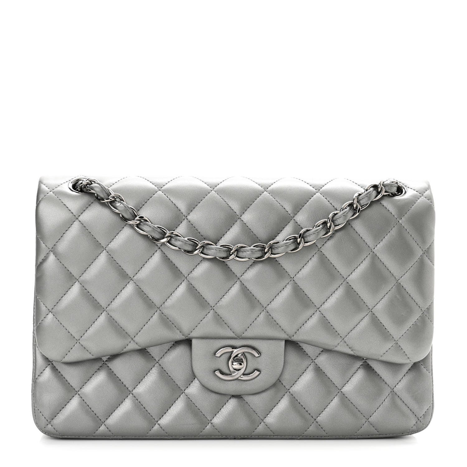 Chanel Metallic Calfskin Quilted Jumbo Double Flap Silver 1 of 14