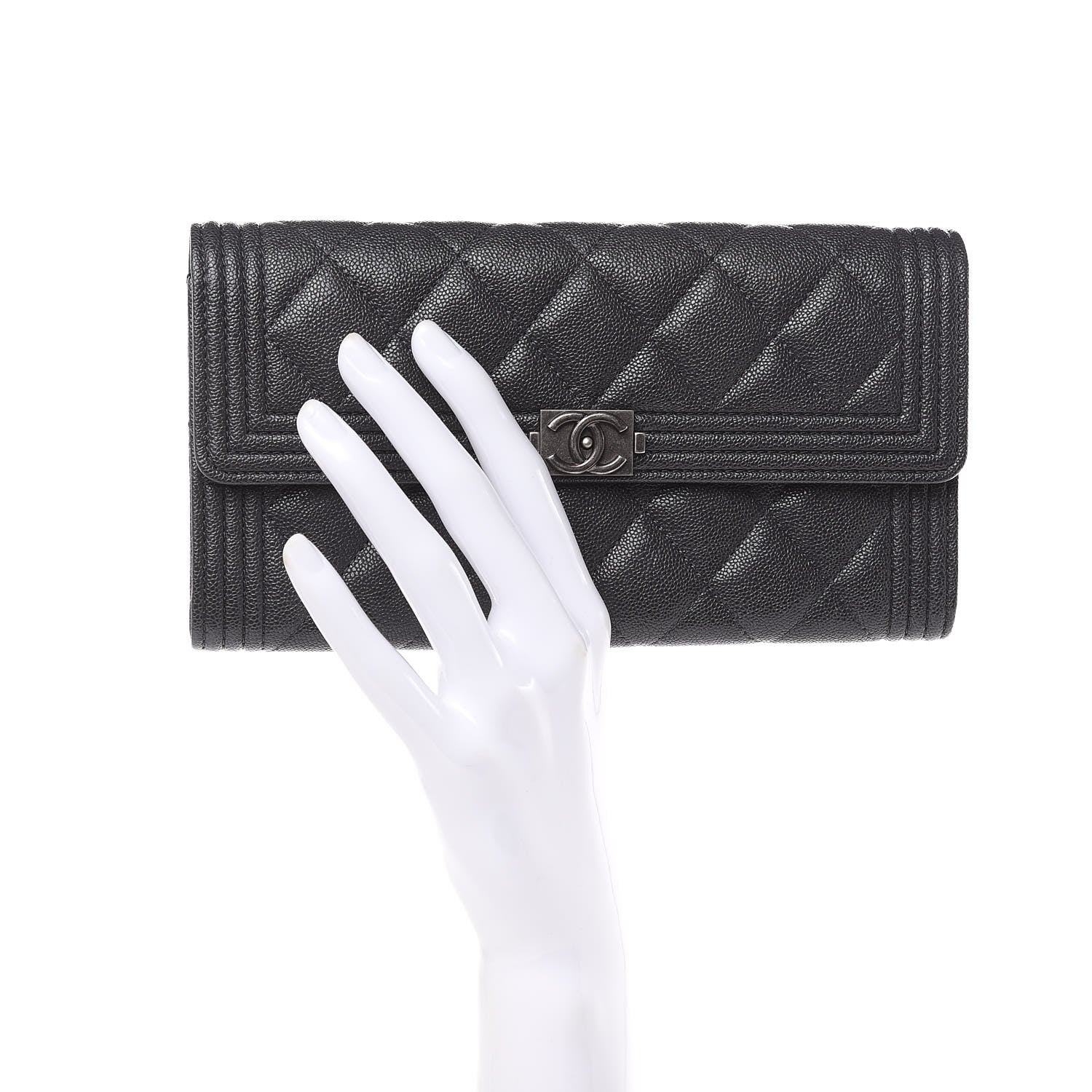 Chanel Caviar Quilted Large Boy Gusset Flap Wallet Charcoal 2 of 10