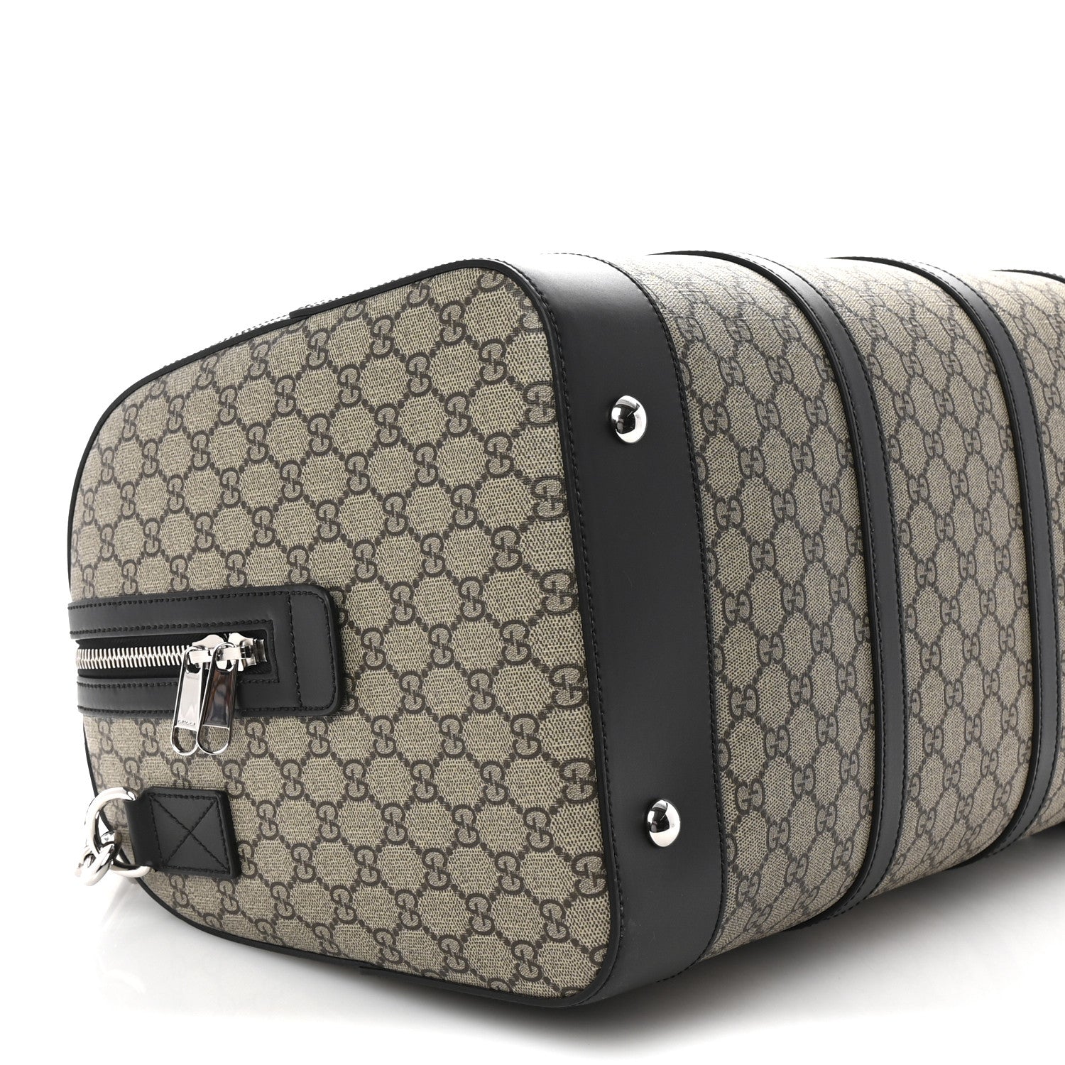 Gucci GG Supreme Monogram Selleria Calfskin Medium Duffle Beige Ebony Black 3 of 9