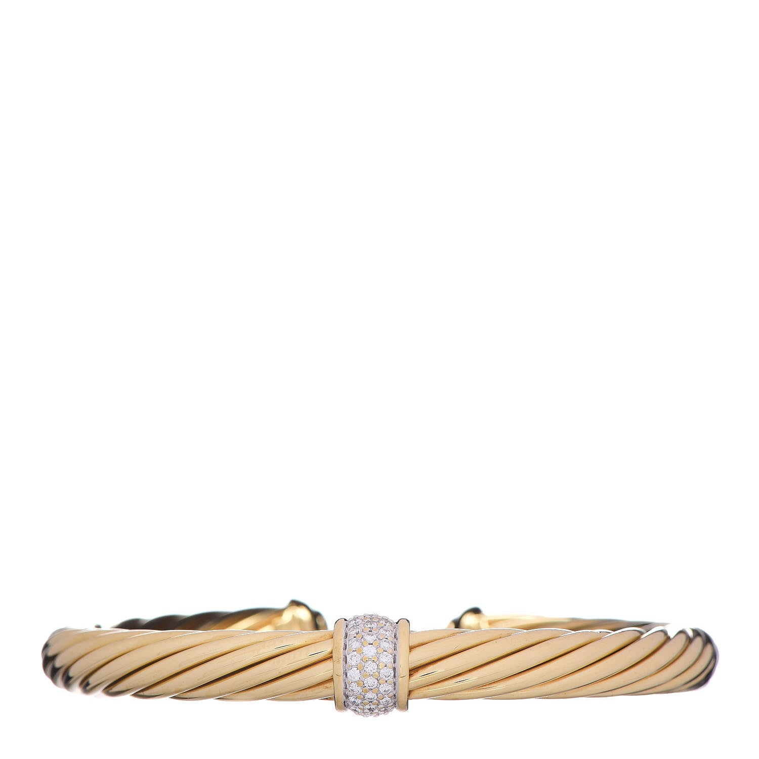 David Yurman 18K Yellow Gold Diamond 7mm Cable Classics Single Station Bracelet 1 of 4