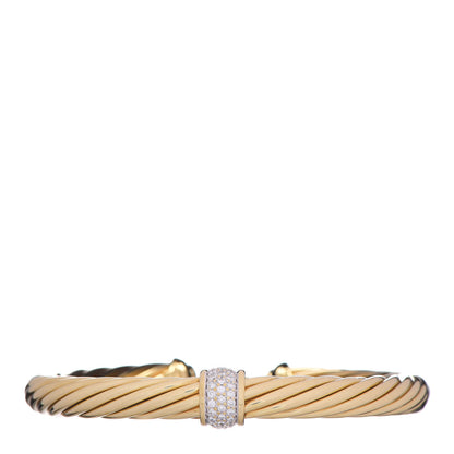 David Yurman 18K Yellow Gold Diamond 7mm Cable Classics Single Station Bracelet 1 of 4