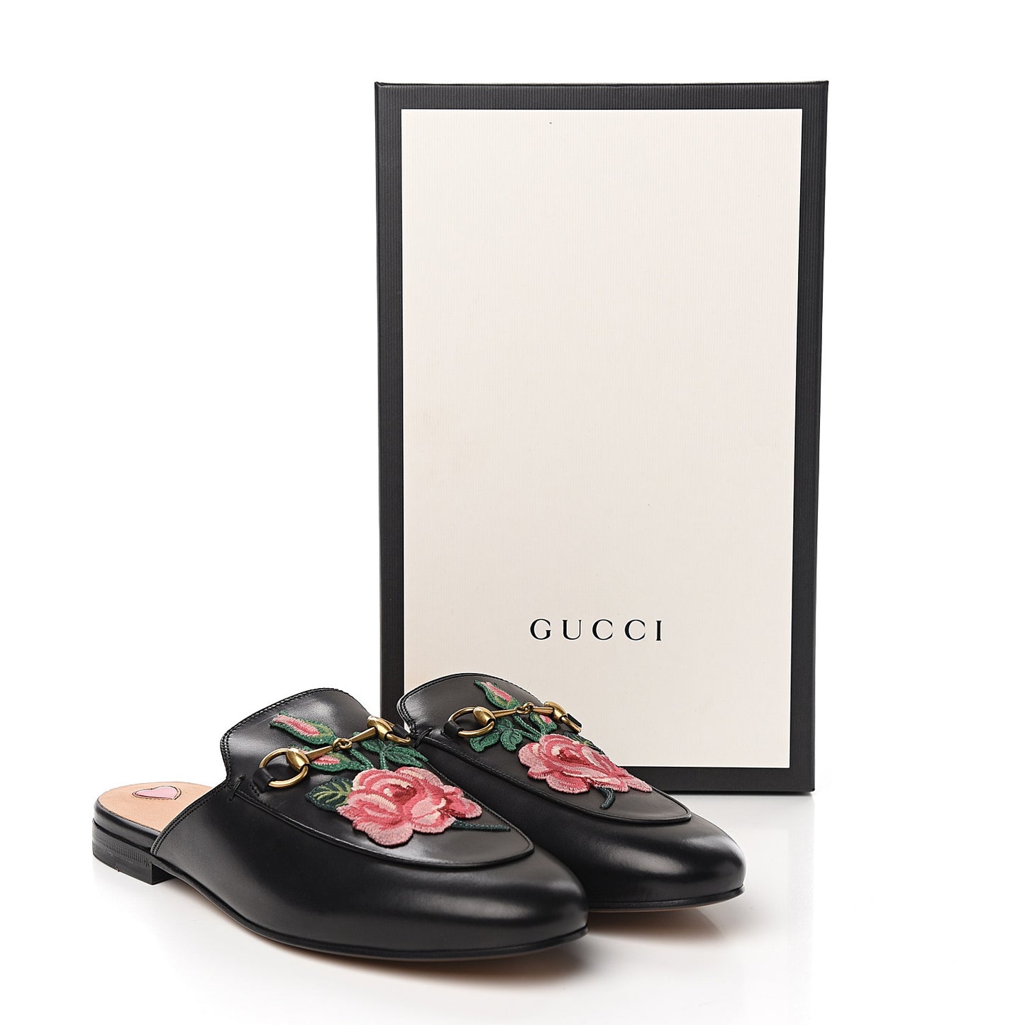 Calfskin Flower Embroidered Princetown Slippers 39.5 Black