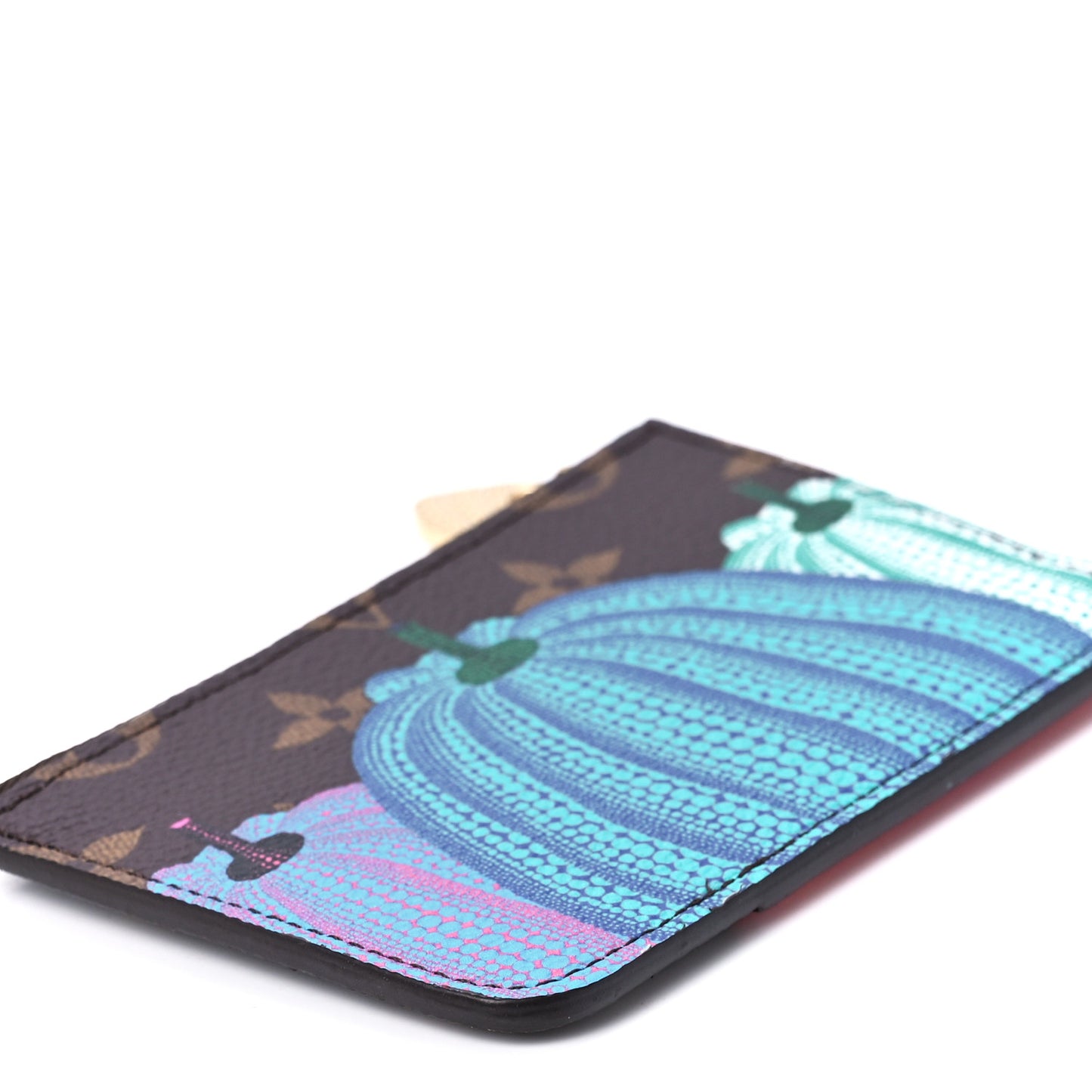 LV X YK Monogram Kusama Pumpkin Zipped Romy Card Holder