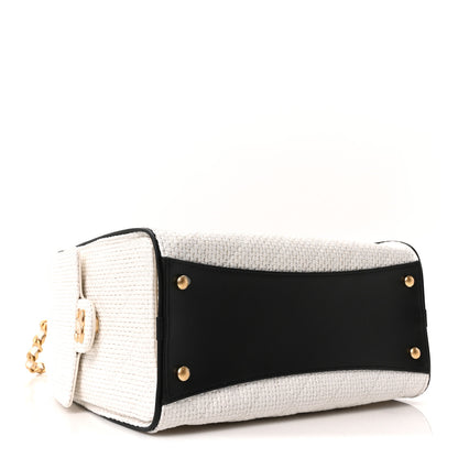 Chanel Braided Raffia Calfskin Quilted Small Chanel 25 Handbag White Black 6 of 21