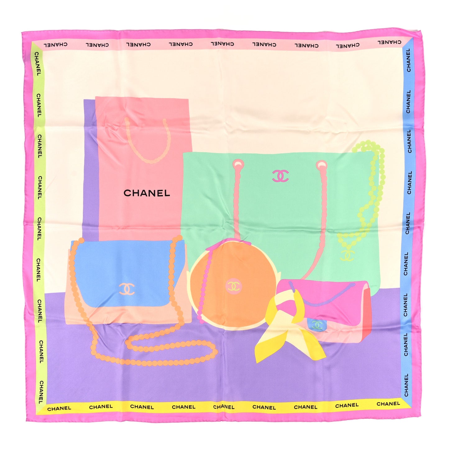Silk Bag Logo Scarf Ecru Light Purple