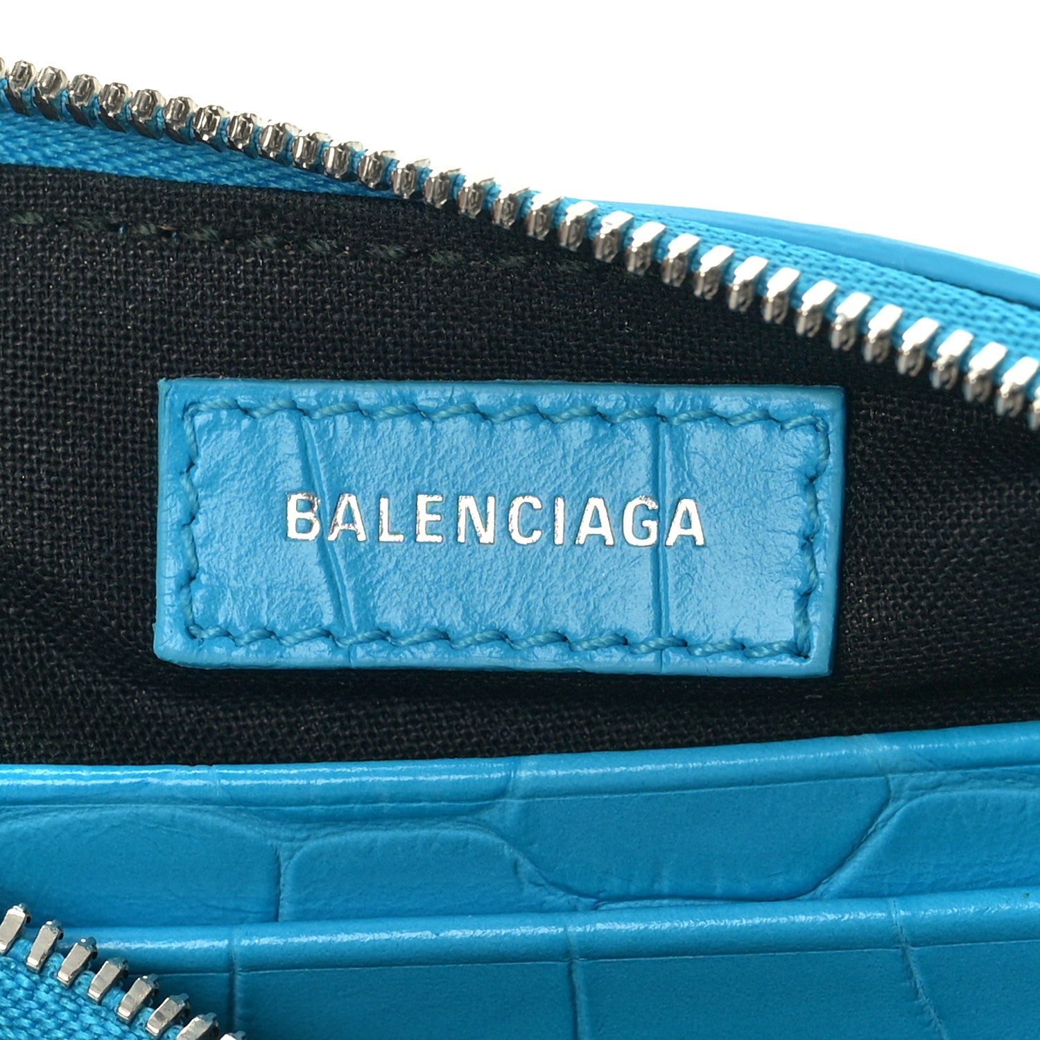 Balenciaga Extra Supple Calfskin Crocodile Embossed Crystal Mini Le Cagole Purse With Chain Cyan 5 of 7