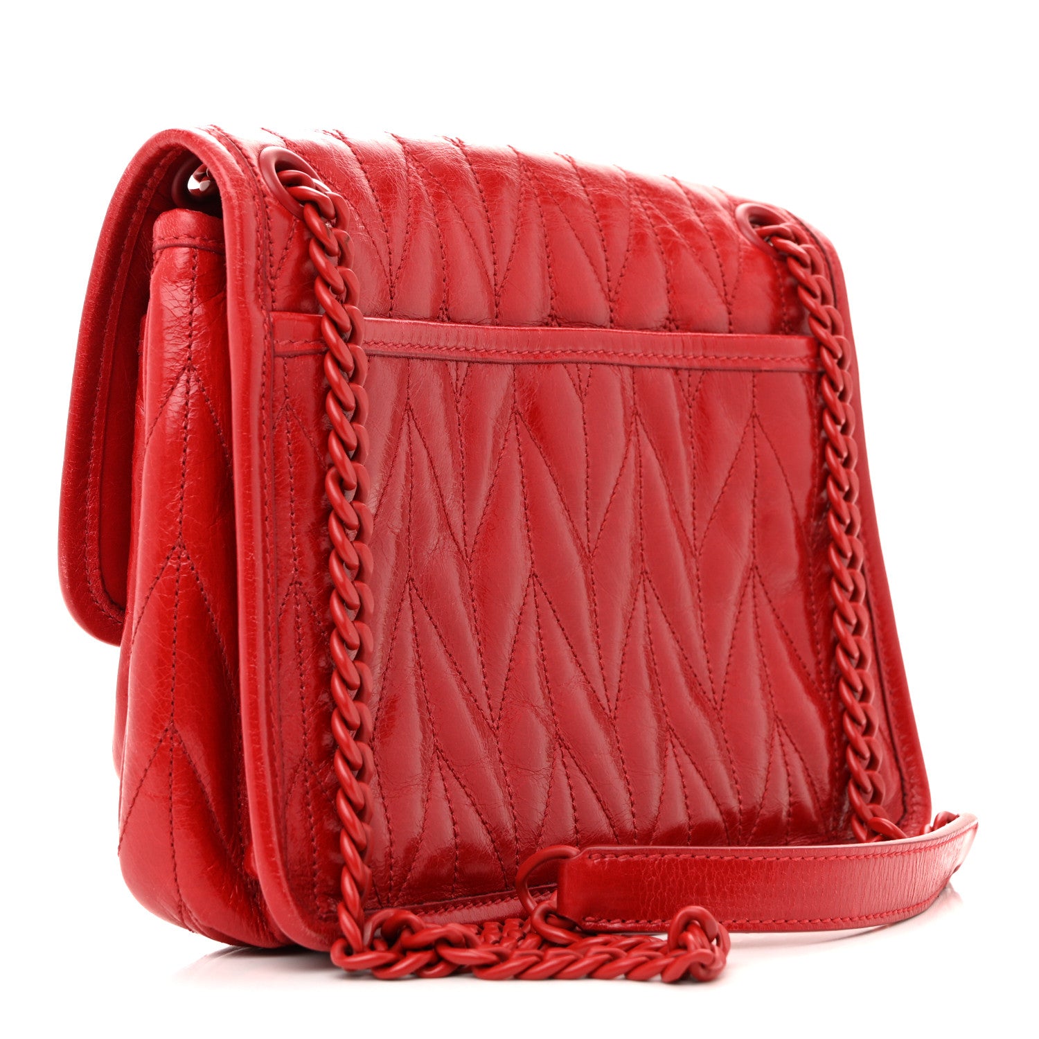 Miu Miu Vitello Shine Trapu Shoulder Bag Red 3 of 12